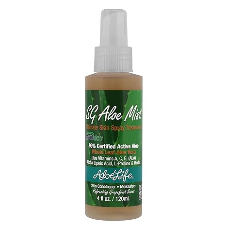 Aloe Life SG Aloe Mist Gel - Topical Skin Conditioner, Whole Leaf Aloe Vera Juice Concentrate, Contains Special Skin Actives, Vitamin A, C, & E, Helps Hydrate & Condition Your Skin-Hair (Single, 4 oz)