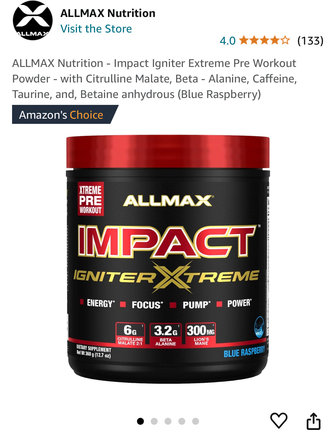 Allmax Impact Igniter Xtreme Preworkout