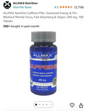 Allmax caffeine pills, caffeine capsules, caffeine tablets 200mg, amazon listing