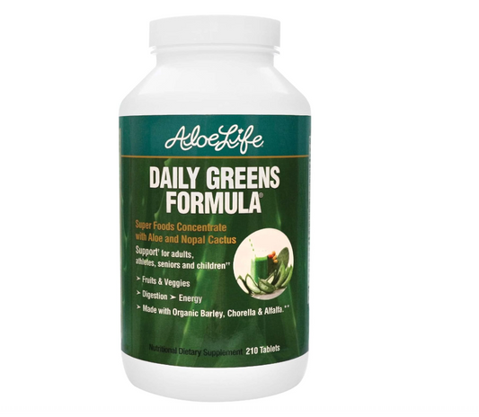 Aloe Life - Daily Greens Tablets, Certified Organic Health Supplement, Antioxidants, 21 Fruits, Veggies, & Herbs Including Aloe & Nopal Cactus, Low-Calorie, Keto-Friendly, Gluten-Free (210 Tablets)