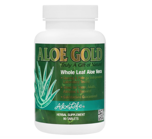 Aloe Life - Aloe Gold Tablets, Immune Support & Healthy Herbal Bitters, Supports Proper Digestion, Promotes Energy & Body Wellness, Certified Organically Grown Whole Leaf Aloe Vera Leaves