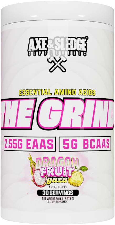 Axe and sledge amino acids supplement, the grind amino acids supplements, essential amino acids, dragon fruit yuzu flavor, best BCAAs for muscle recovery & endurance, bcaa powder, best amino acid supplement, eaa vs bcaa, eaas vs bcaas, best bcaa for men, best bcaa for women, creatine vs bcaa
